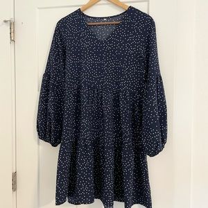 Blue and white long sleeve dress